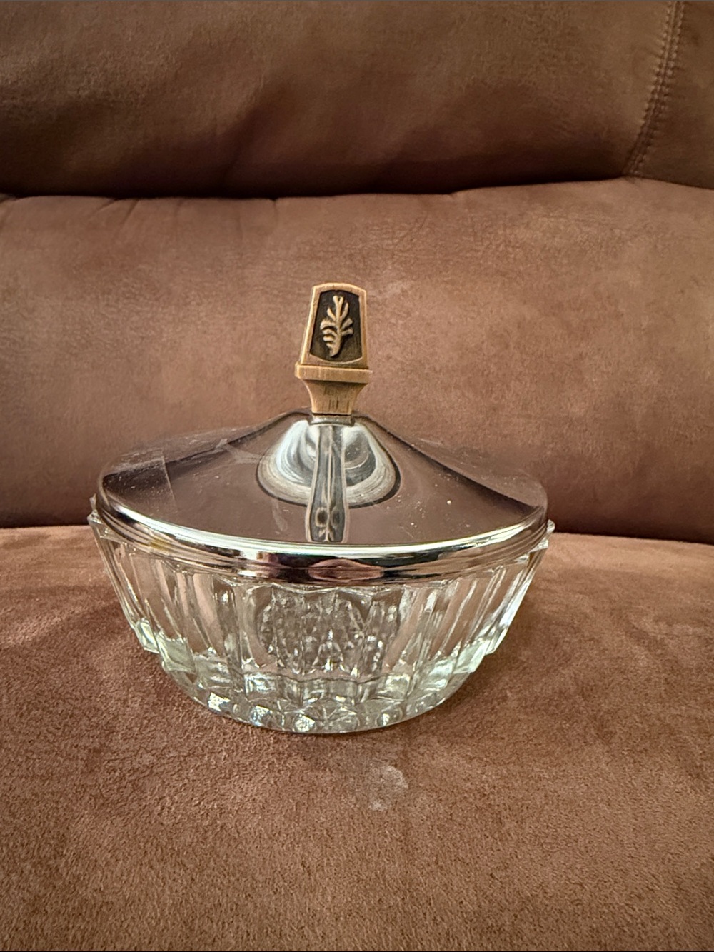 Mid-Century Crystal Candy Trinket Dish Chrome Lid Sculptura By Kromex